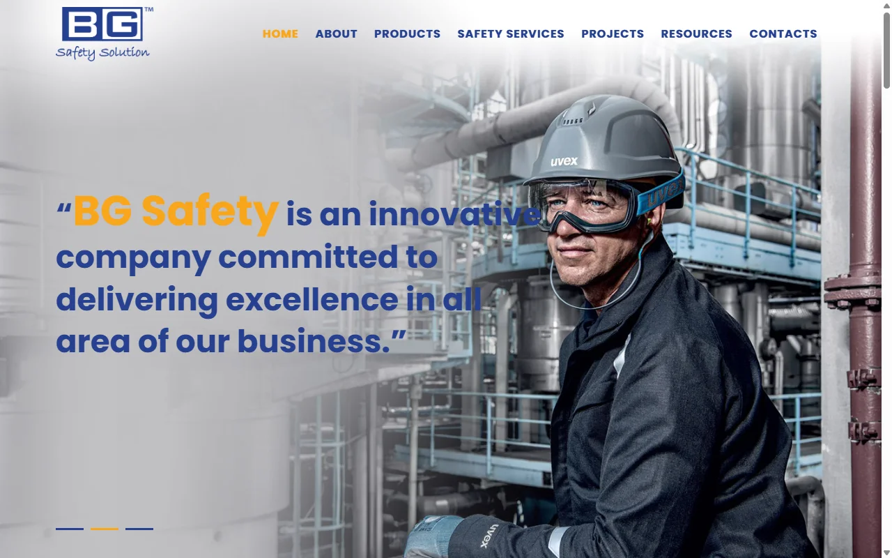 BG Safety website, Home page on desktop