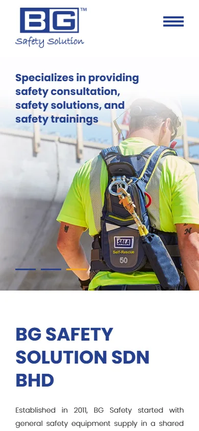 BG Safety website, Home page on mobile