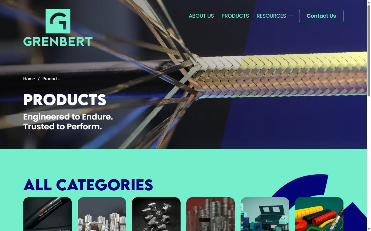 Grenbert website, Products page on desktop