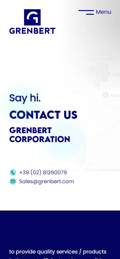 Grenbert website, Contact Us page on mobile