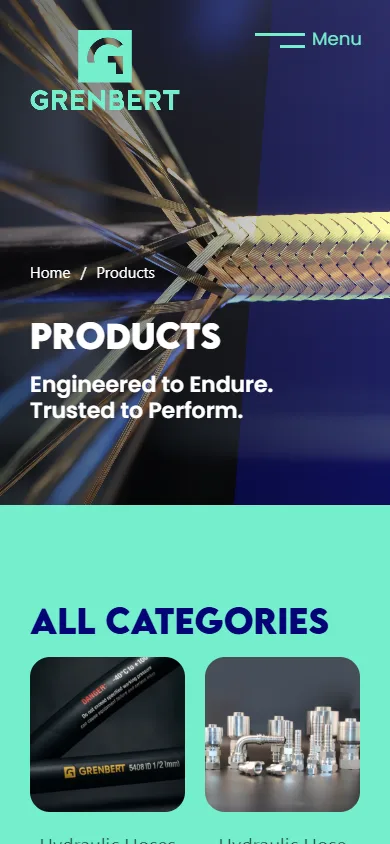 Grenbert website, Products page on mobile