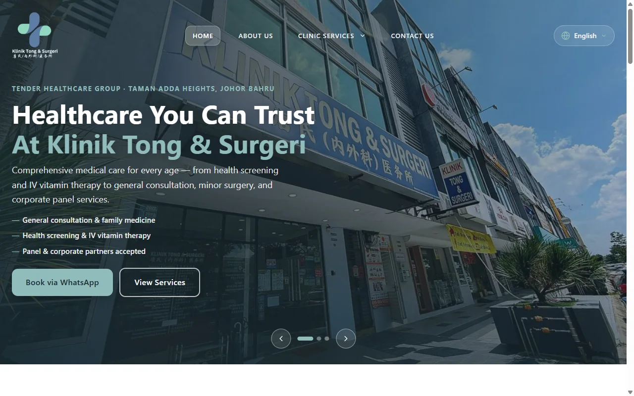Klinik Tong website, Home page on desktop