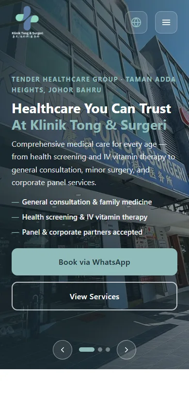 Klinik Tong website, Home page on mobile