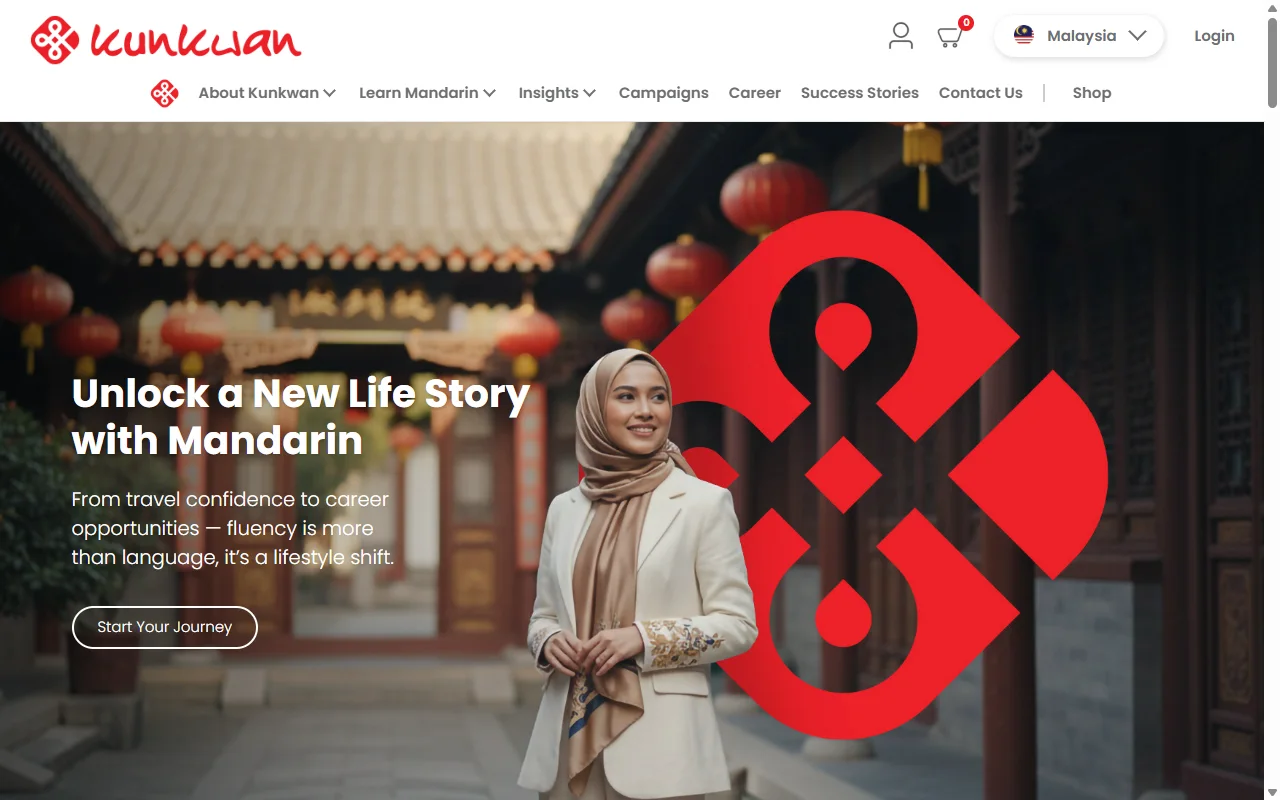 Kunkwan website, Home page on desktop