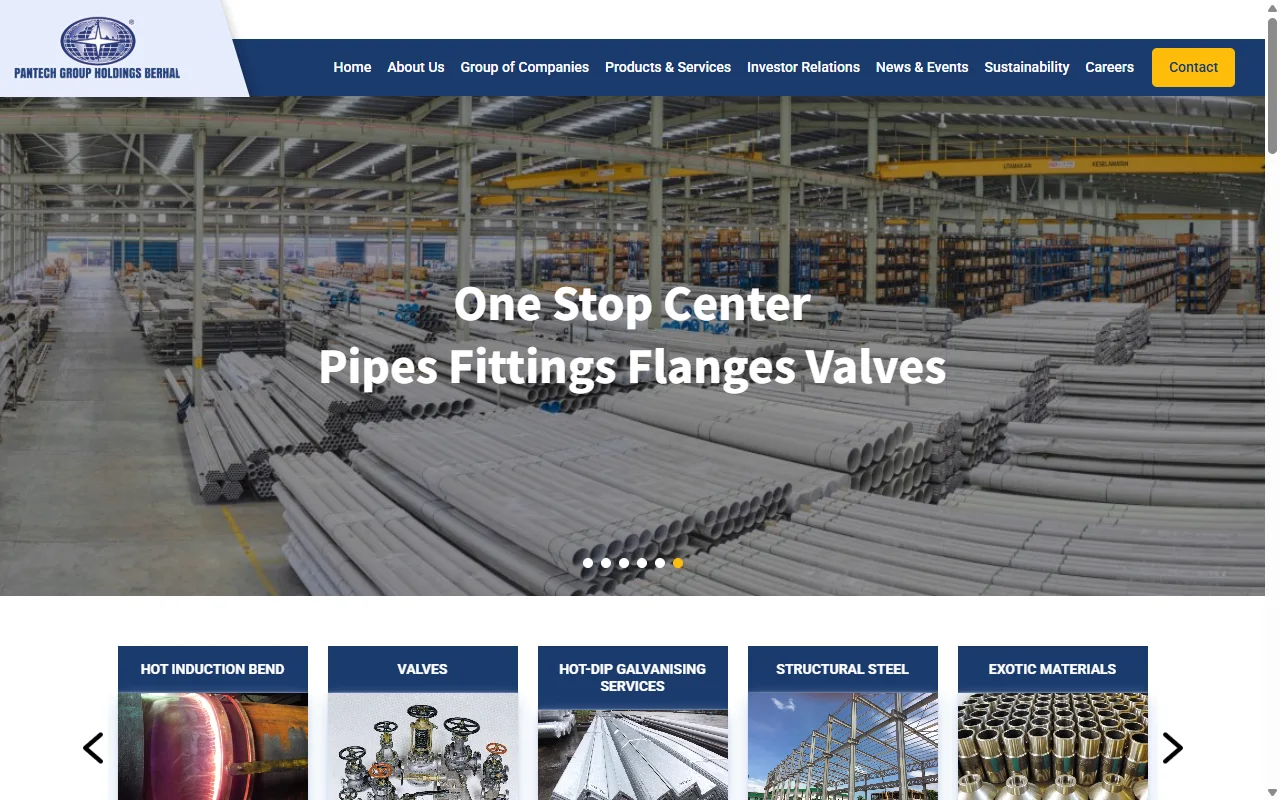 Pantech Group website, Home page on desktop