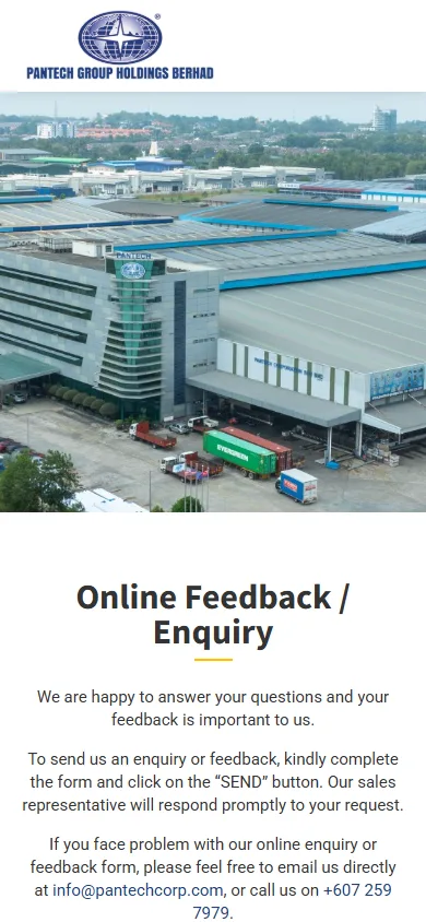 Pantech Group website, Contact page on mobile