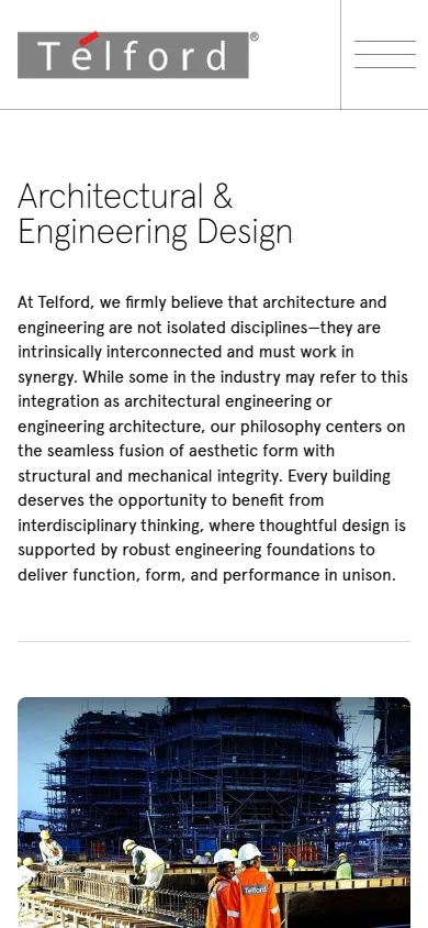 Telford website, Architectural Design page on mobile